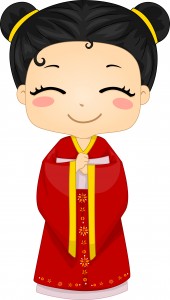 Little Chinese Girl Wearing National Costume Cheongsam